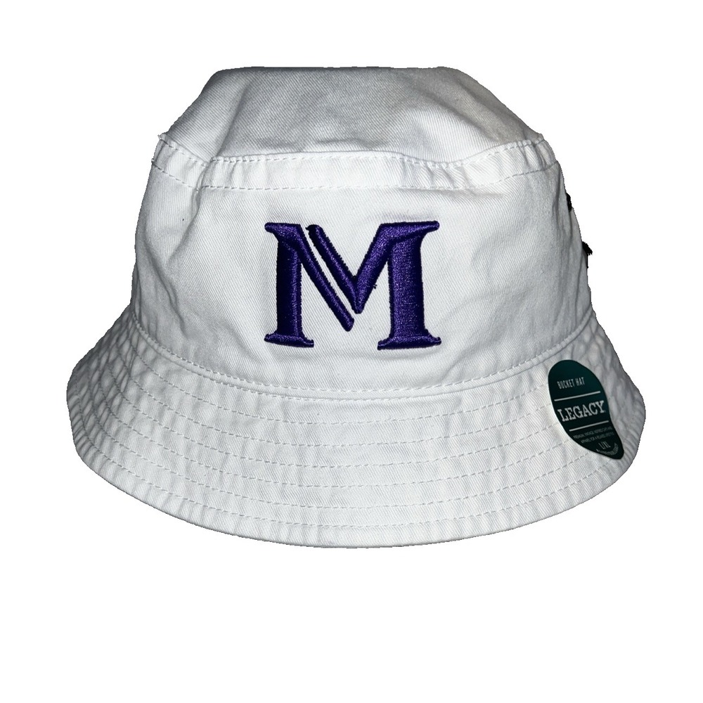 NEW Adult Large‎ | X-Large White Bucket Hat Cap with Purple Letter M by Legacy